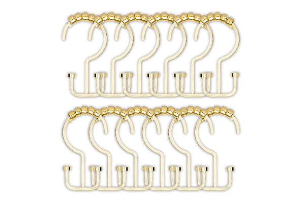 Loft97 HK1XX Shower Hooks - Double Shower Curtain Rings for Bathroom - Rust Resistant Shower Curtain Hooks for Shower Curtain or Liner - Flat Double Shower Curtain Hooks - Set of 12