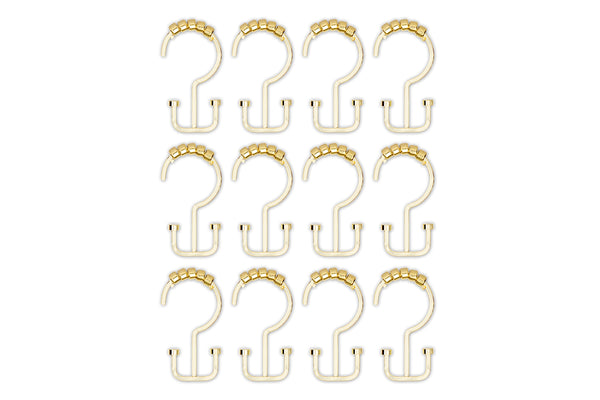 Loft97 HK1XX Shower Hooks - Double Shower Curtain Rings for Bathroom - Rust Resistant Shower Curtain Hooks for Shower Curtain or Liner - Flat Double Shower Curtain Hooks - Set of 12