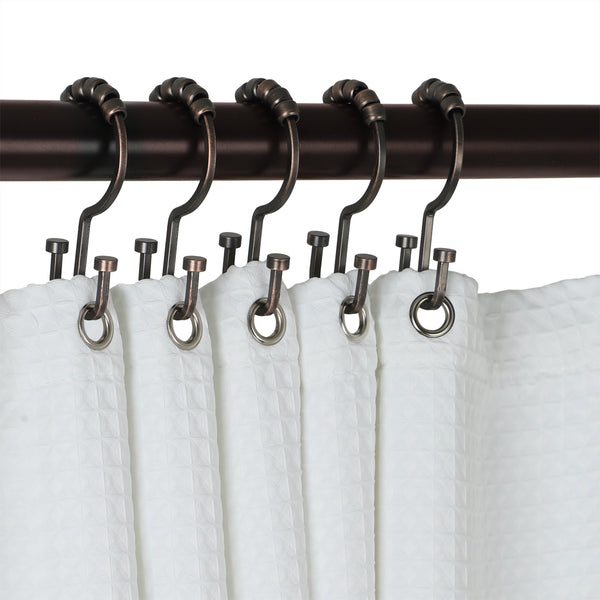 Loft97 HK1XX Shower Hooks - Double Shower Curtain Rings for Bathroom - Rust Resistant Shower Curtain Hooks for Shower Curtain or Liner - Flat Double Shower Curtain Hooks - Set of 12