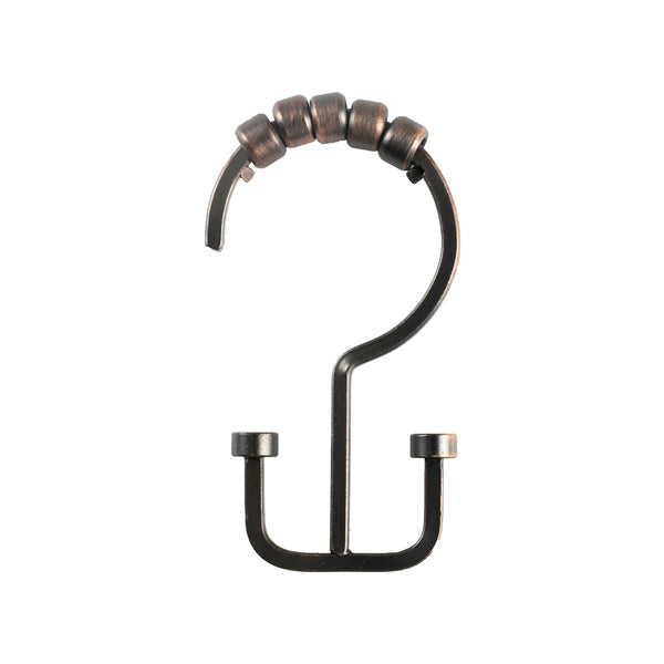 Loft97 HK1XX Shower Hooks - Double Shower Curtain Rings for Bathroom - Rust Resistant Shower Curtain Hooks for Shower Curtain or Liner - Flat Double Shower Curtain Hooks - Set of 12