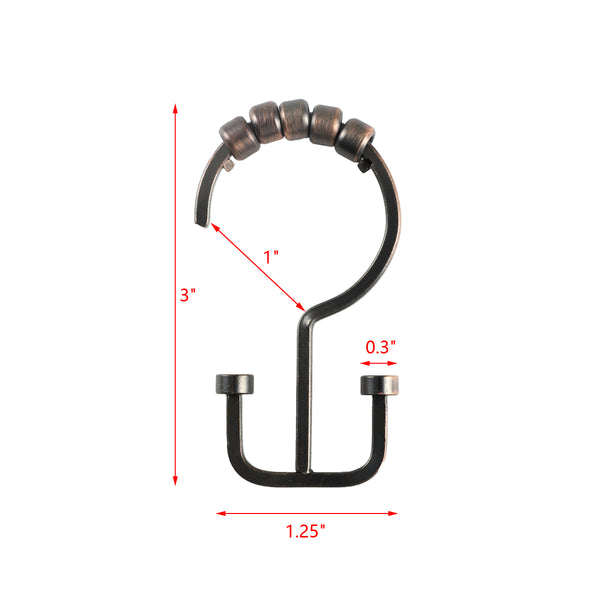 Loft97 HK1XX Shower Hooks - Double Shower Curtain Rings for Bathroom - Rust Resistant Shower Curtain Hooks for Shower Curtain or Liner - Flat Double Shower Curtain Hooks - Set of 12