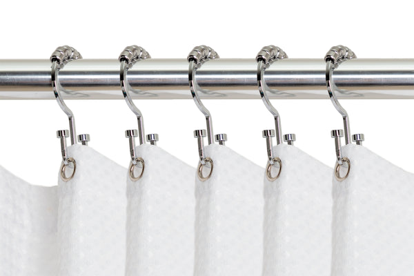 Loft97 HK1XX Shower Hooks - Double Shower Curtain Rings for Bathroom - Rust Resistant Shower Curtain Hooks for Shower Curtain or Liner - Flat Double Shower Curtain Hooks - Set of 12