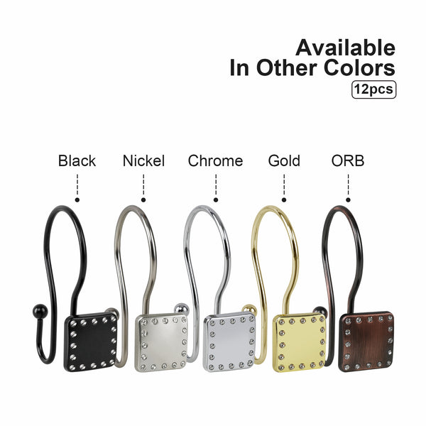 Loft97 HK20XX Shower Hooks - Double Shower Curtain Rings for Bathroom - Rust Resistant Shower Curtain Hooks for Shower Curtain or Liner - Shower Curtain Rings with Crystal Design - Set of 12