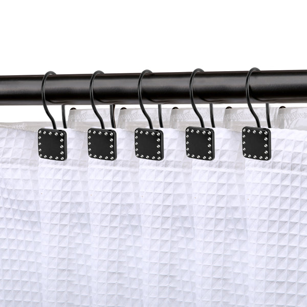Loft97 HK20XX Shower Hooks - Double Shower Curtain Rings for Bathroom - Rust Resistant Shower Curtain Hooks for Shower Curtain or Liner - Shower Curtain Rings with Crystal Design - Set of 12