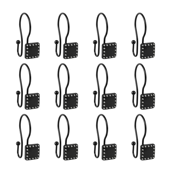 Loft97 HK20XX Shower Hooks - Double Shower Curtain Rings for Bathroom - Rust Resistant Shower Curtain Hooks for Shower Curtain or Liner - Shower Curtain Rings with Crystal Design - Set of 12