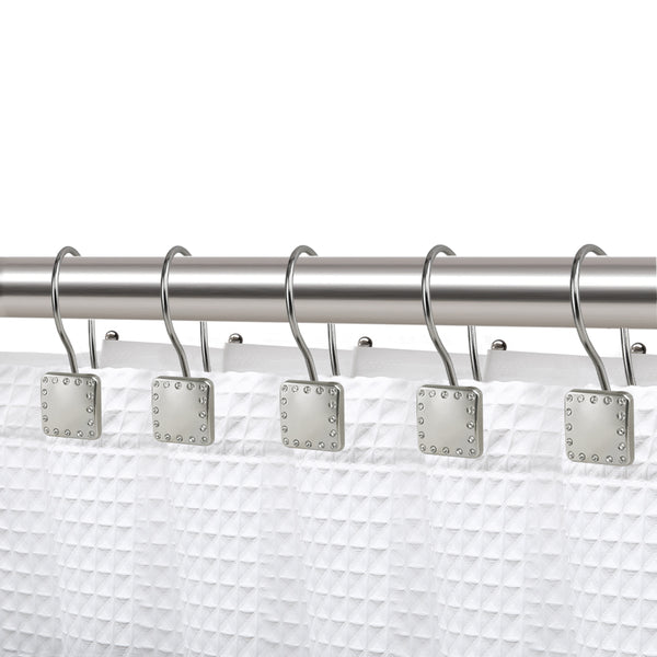 Loft97 HK20XX Shower Hooks - Double Shower Curtain Rings for Bathroom - Rust Resistant Shower Curtain Hooks for Shower Curtain or Liner - Shower Curtain Rings with Crystal Design - Set of 12