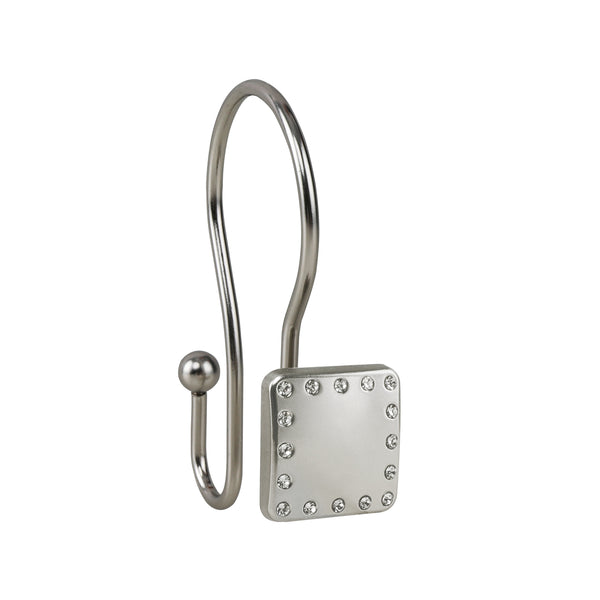 Loft97 HK20XX Shower Hooks - Double Shower Curtain Rings for Bathroom - Rust Resistant Shower Curtain Hooks for Shower Curtain or Liner - Shower Curtain Rings with Crystal Design - Set of 12