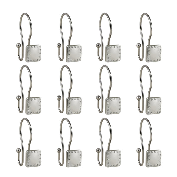 Loft97 HK20XX Shower Hooks - Double Shower Curtain Rings for Bathroom - Rust Resistant Shower Curtain Hooks for Shower Curtain or Liner - Shower Curtain Rings with Crystal Design - Set of 12