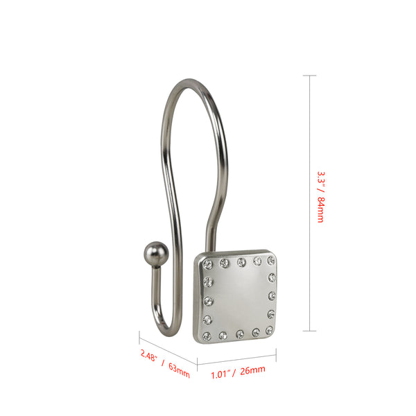 Loft97 HK20XX Shower Hooks - Double Shower Curtain Rings for Bathroom - Rust Resistant Shower Curtain Hooks for Shower Curtain or Liner - Shower Curtain Rings with Crystal Design - Set of 12
