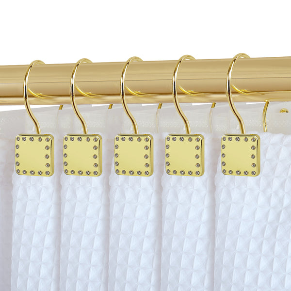 Loft97 HK20XX Shower Hooks - Double Shower Curtain Rings for Bathroom - Rust Resistant Shower Curtain Hooks for Shower Curtain or Liner - Shower Curtain Rings with Crystal Design - Set of 12