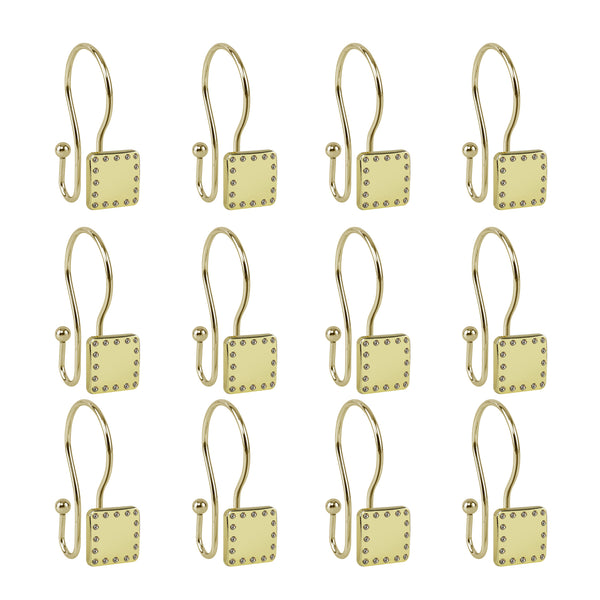Loft97 HK20XX Shower Hooks - Double Shower Curtain Rings for Bathroom - Rust Resistant Shower Curtain Hooks for Shower Curtain or Liner - Shower Curtain Rings with Crystal Design - Set of 12