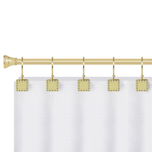 Loft97 HK20XX Shower Hooks - Double Shower Curtain Rings for Bathroom - Rust Resistant Shower Curtain Hooks for Shower Curtain or Liner - Shower Curtain Rings with Crystal Design - Set of 12
