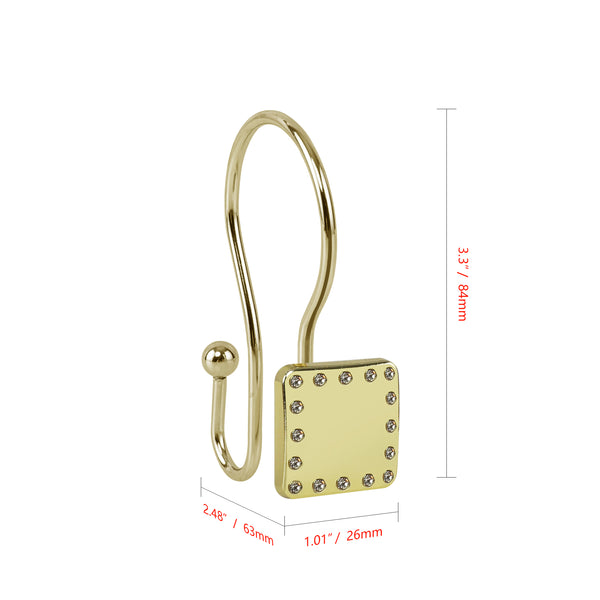 Loft97 HK20XX Shower Hooks - Double Shower Curtain Rings for Bathroom - Rust Resistant Shower Curtain Hooks for Shower Curtain or Liner - Shower Curtain Rings with Crystal Design - Set of 12