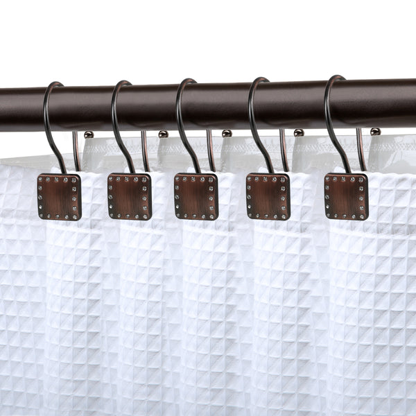 Loft97 HK20XX Shower Hooks - Double Shower Curtain Rings for Bathroom - Rust Resistant Shower Curtain Hooks for Shower Curtain or Liner - Shower Curtain Rings with Crystal Design - Set of 12
