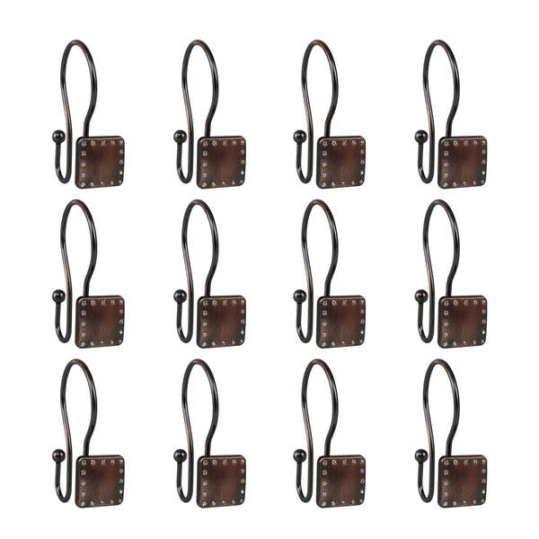 Loft97 HK20XX Shower Hooks - Double Shower Curtain Rings for Bathroom - Rust Resistant Shower Curtain Hooks for Shower Curtain or Liner - Shower Curtain Rings with Crystal Design - Set of 12