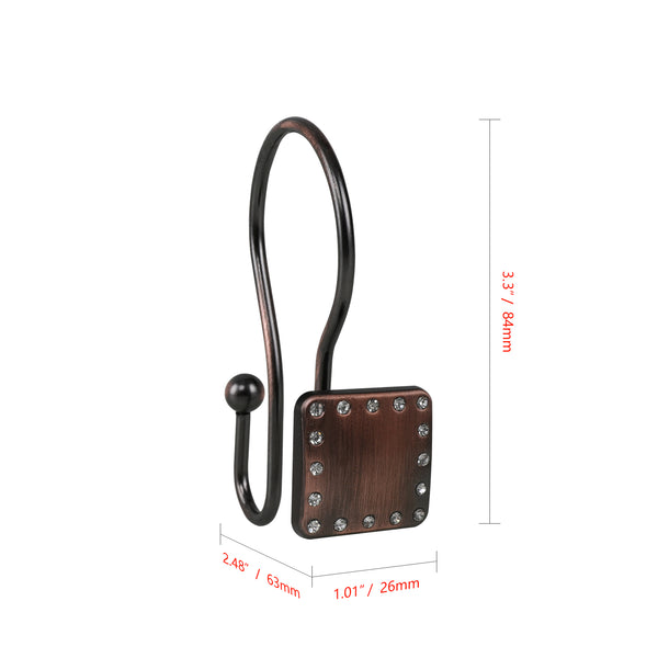 Loft97 HK20XX Shower Hooks - Double Shower Curtain Rings for Bathroom - Rust Resistant Shower Curtain Hooks for Shower Curtain or Liner - Shower Curtain Rings with Crystal Design - Set of 12