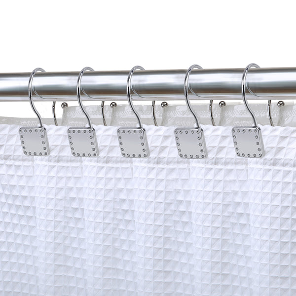 Loft97 HK20XX Shower Hooks - Double Shower Curtain Rings for Bathroom - Rust Resistant Shower Curtain Hooks for Shower Curtain or Liner - Shower Curtain Rings with Crystal Design - Set of 12