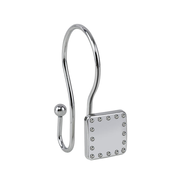 Loft97 HK20XX Shower Hooks - Double Shower Curtain Rings for Bathroom - Rust Resistant Shower Curtain Hooks for Shower Curtain or Liner - Shower Curtain Rings with Crystal Design - Set of 12
