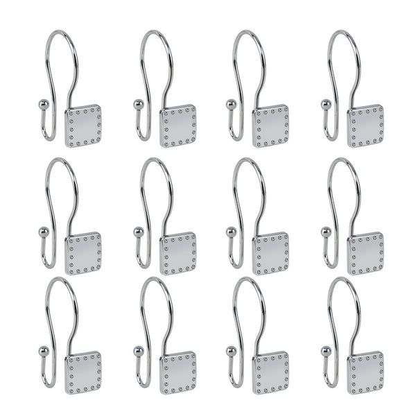 Loft97 HK20XX Shower Hooks - Double Shower Curtain Rings for Bathroom - Rust Resistant Shower Curtain Hooks for Shower Curtain or Liner - Shower Curtain Rings with Crystal Design - Set of 12