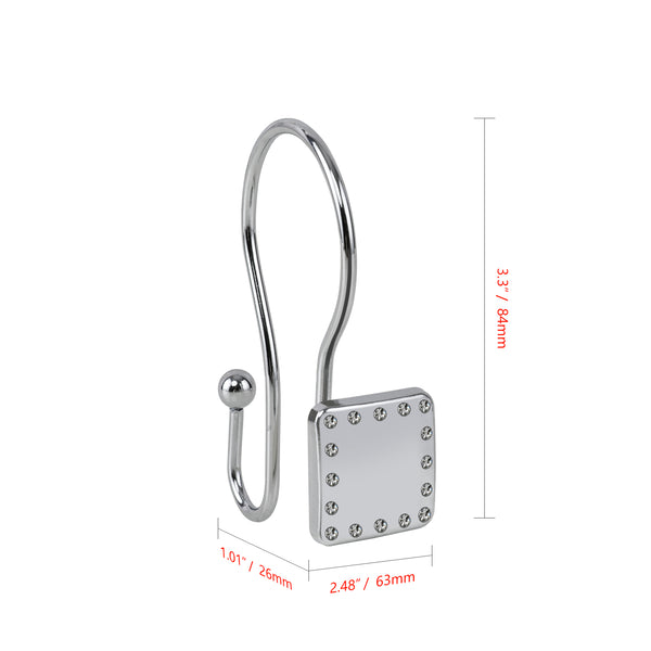 Loft97 HK20XX Shower Hooks - Double Shower Curtain Rings for Bathroom - Rust Resistant Shower Curtain Hooks for Shower Curtain or Liner - Shower Curtain Rings with Crystal Design - Set of 12