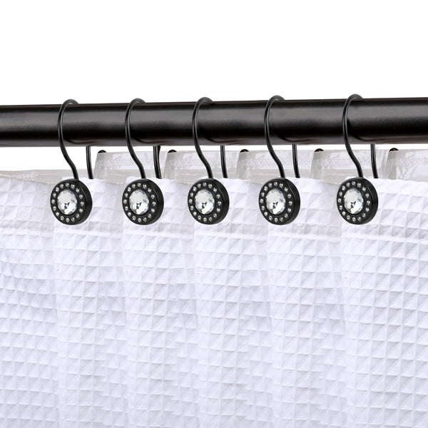Loft97 HK21XX Shower Hooks - Double Shower Curtain Rings for Bathroom - Rust Resistant Shower Curtain Hooks for Shower Curtain or Liner - Shower Curtain Rings with Crystal Design - Set of 12