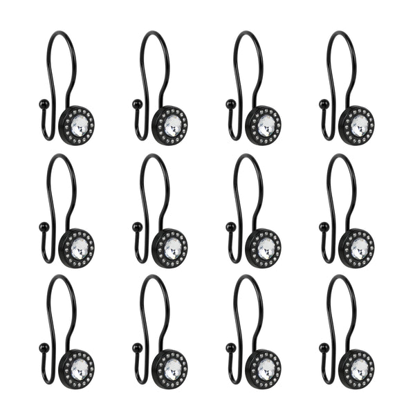 Loft97 HK21XX Shower Hooks - Double Shower Curtain Rings for Bathroom - Rust Resistant Shower Curtain Hooks for Shower Curtain or Liner - Shower Curtain Rings with Crystal Design - Set of 12