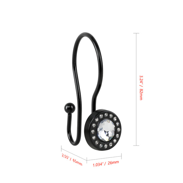 Loft97 HK21XX Shower Hooks - Double Shower Curtain Rings for Bathroom - Rust Resistant Shower Curtain Hooks for Shower Curtain or Liner - Shower Curtain Rings with Crystal Design - Set of 12