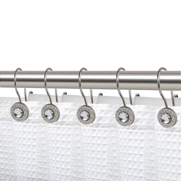 Loft97 HK21XX Shower Hooks - Double Shower Curtain Rings for Bathroom - Rust Resistant Shower Curtain Hooks for Shower Curtain or Liner - Shower Curtain Rings with Crystal Design - Set of 12