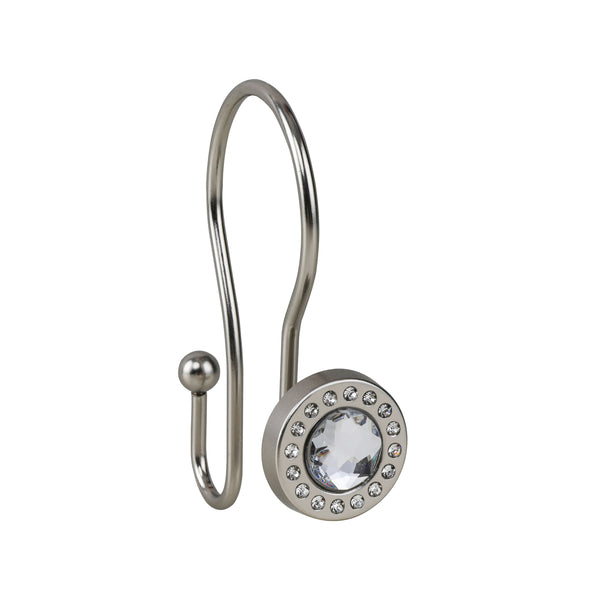 Loft97 HK21XX Shower Hooks - Double Shower Curtain Rings for Bathroom - Rust Resistant Shower Curtain Hooks for Shower Curtain or Liner - Shower Curtain Rings with Crystal Design - Set of 12