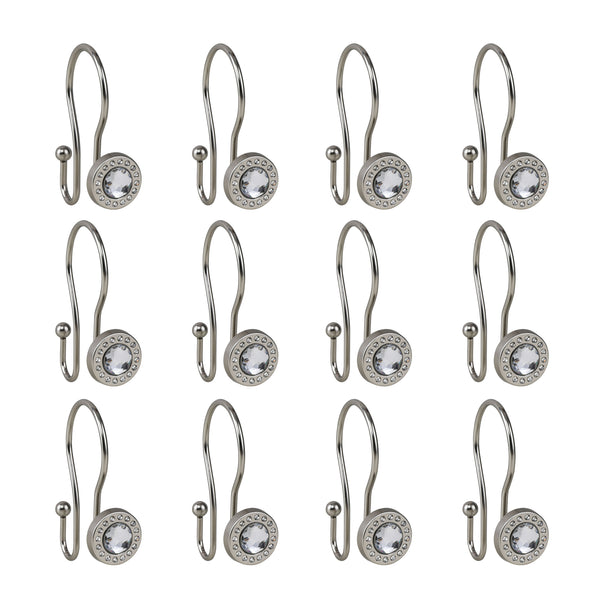Loft97 HK21XX Shower Hooks - Double Shower Curtain Rings for Bathroom - Rust Resistant Shower Curtain Hooks for Shower Curtain or Liner - Shower Curtain Rings with Crystal Design - Set of 12
