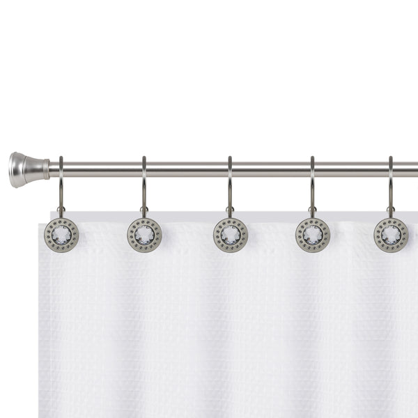 Loft97 HK21XX Shower Hooks, Double Shower Curtain Hooks for Bathroom, Rustproof Zinc Shower Curtain Hooks Rings, Crystal Design, Set of 12
