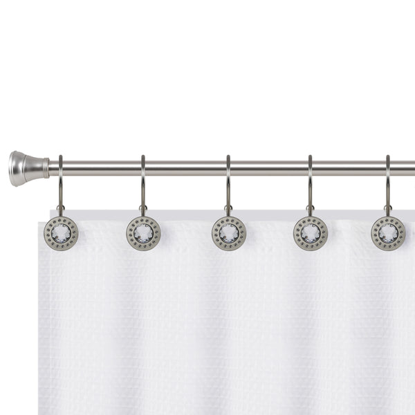 Loft97 HK21XX Shower Hooks - Double Shower Curtain Rings for Bathroom - Rust Resistant Shower Curtain Hooks for Shower Curtain or Liner - Shower Curtain Rings with Crystal Design - Set of 12