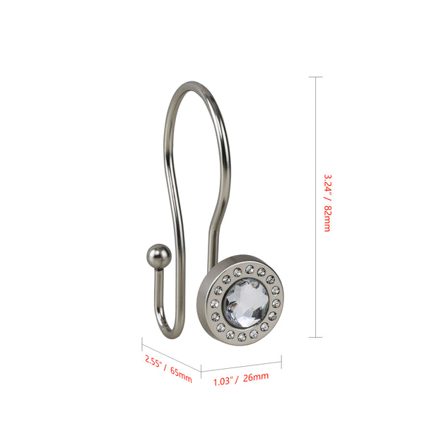 Loft97 HK21XX Shower Hooks - Double Shower Curtain Rings for Bathroom - Rust Resistant Shower Curtain Hooks for Shower Curtain or Liner - Shower Curtain Rings with Crystal Design - Set of 12