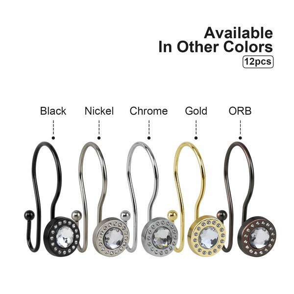Loft97 HK21XX Shower Hooks - Double Shower Curtain Rings for Bathroom - Rust Resistant Shower Curtain Hooks for Shower Curtain or Liner - Shower Curtain Rings with Crystal Design - Set of 12