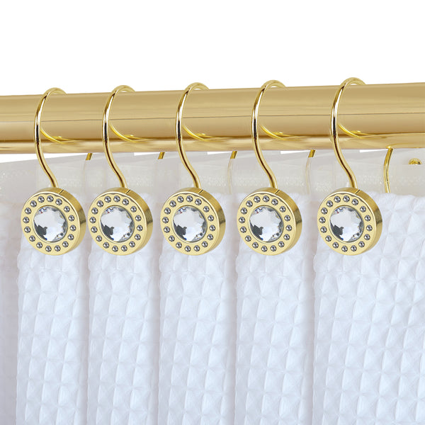 Loft97 HK21XX Shower Hooks - Double Shower Curtain Rings for Bathroom - Rust Resistant Shower Curtain Hooks for Shower Curtain or Liner - Shower Curtain Rings with Crystal Design - Set of 12