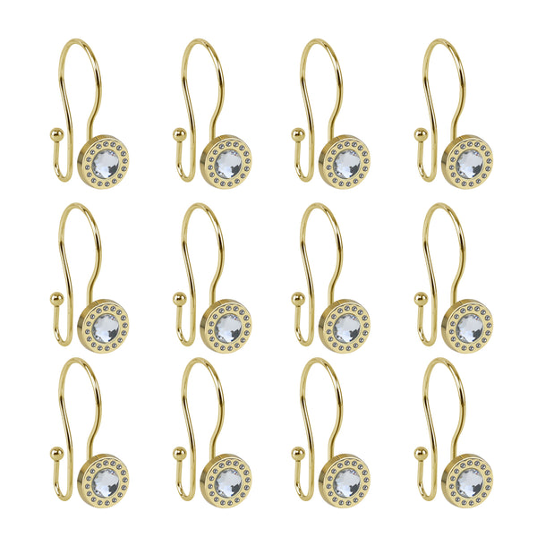 Loft97 HK21XX Shower Hooks - Double Shower Curtain Rings for Bathroom - Rust Resistant Shower Curtain Hooks for Shower Curtain or Liner - Shower Curtain Rings with Crystal Design - Set of 12