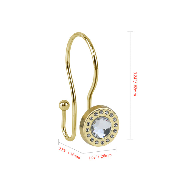 Loft97 HK21XX Shower Hooks - Double Shower Curtain Rings for Bathroom - Rust Resistant Shower Curtain Hooks for Shower Curtain or Liner - Shower Curtain Rings with Crystal Design - Set of 12