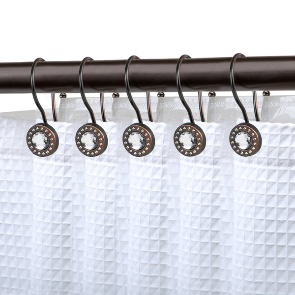 Loft97 HK21XX Shower Hooks - Double Shower Curtain Rings for Bathroom - Rust Resistant Shower Curtain Hooks for Shower Curtain or Liner - Shower Curtain Rings with Crystal Design - Set of 12