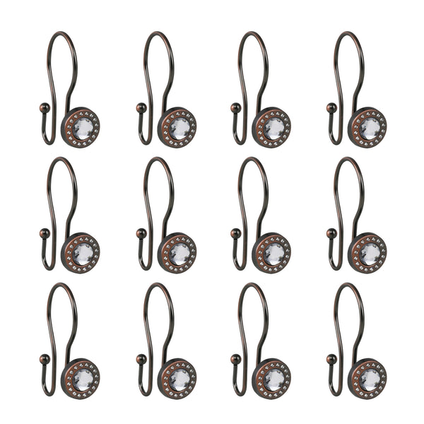 Loft97 HK21XX Shower Hooks - Double Shower Curtain Rings for Bathroom - Rust Resistant Shower Curtain Hooks for Shower Curtain or Liner - Shower Curtain Rings with Crystal Design - Set of 12