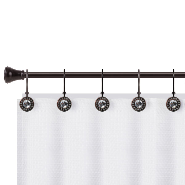 Loft97 HK21XX Shower Hooks - Double Shower Curtain Rings for Bathroom - Rust Resistant Shower Curtain Hooks for Shower Curtain or Liner - Shower Curtain Rings with Crystal Design - Set of 12