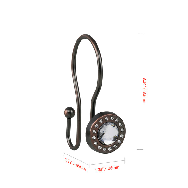 Loft97 HK21XX Shower Hooks - Double Shower Curtain Rings for Bathroom - Rust Resistant Shower Curtain Hooks for Shower Curtain or Liner - Shower Curtain Rings with Crystal Design - Set of 12