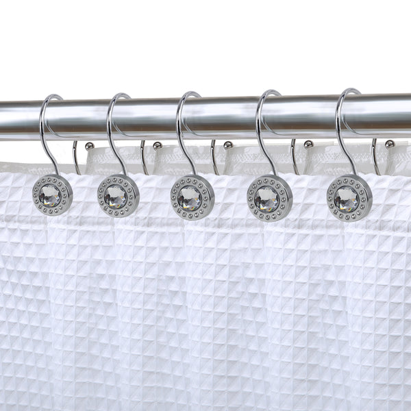 Loft97 HK21XX Shower Hooks - Double Shower Curtain Rings for Bathroom - Rust Resistant Shower Curtain Hooks for Shower Curtain or Liner - Shower Curtain Rings with Crystal Design - Set of 12