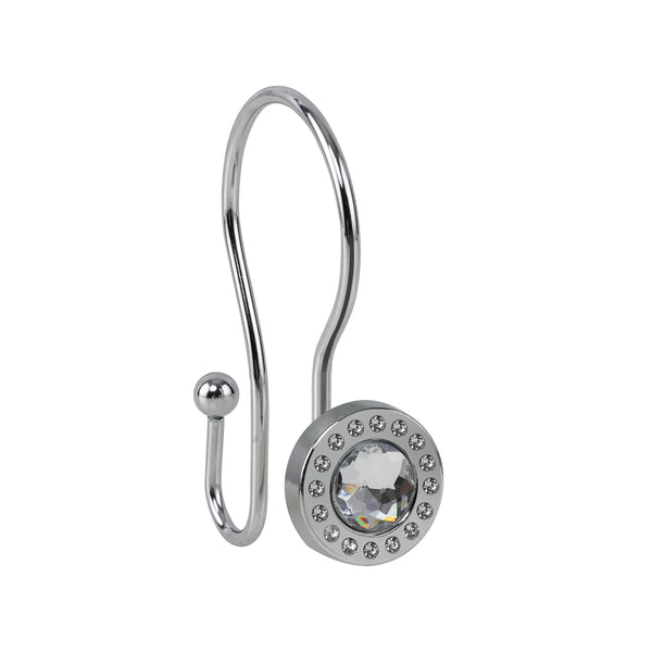Loft97 HK21XX Shower Hooks - Double Shower Curtain Rings for Bathroom - Rust Resistant Shower Curtain Hooks for Shower Curtain or Liner - Shower Curtain Rings with Crystal Design - Set of 12