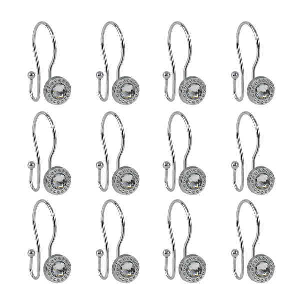 Loft97 HK21XX Shower Hooks - Double Shower Curtain Rings for Bathroom - Rust Resistant Shower Curtain Hooks for Shower Curtain or Liner - Shower Curtain Rings with Crystal Design - Set of 12