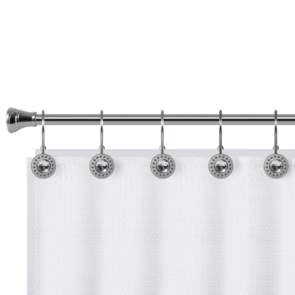 Loft97 HK21XX Shower Hooks - Double Shower Curtain Rings for Bathroom - Rust Resistant Shower Curtain Hooks for Shower Curtain or Liner - Shower Curtain Rings with Crystal Design - Set of 12