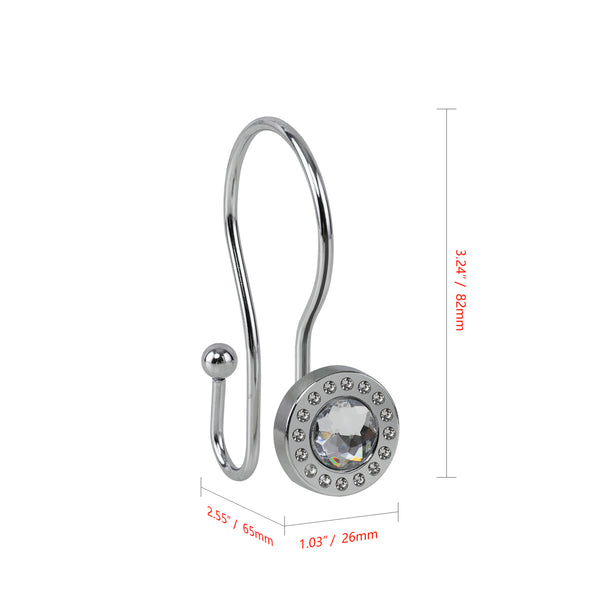 Loft97 HK21XX Shower Hooks - Double Shower Curtain Rings for Bathroom - Rust Resistant Shower Curtain Hooks for Shower Curtain or Liner - Shower Curtain Rings with Crystal Design - Set of 12
