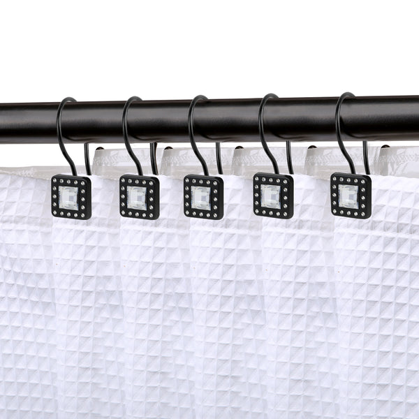 Loft97 HK22XX Shower Hooks - Double Shower Curtain Rings for Bathroom - Rust Resistant Shower Curtain Hooks for Shower Curtain or Liner - Shower Curtain Rings with Crystal Design - Set of 12