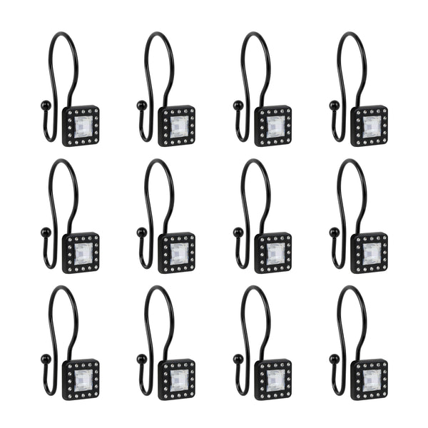 Loft97 HK22XX Shower Hooks - Double Shower Curtain Rings for Bathroom - Rust Resistant Shower Curtain Hooks for Shower Curtain or Liner - Shower Curtain Rings with Crystal Design - Set of 12