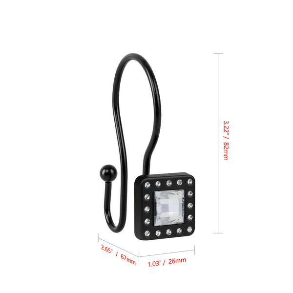 Loft97 HK22XX Shower Hooks - Double Shower Curtain Rings for Bathroom - Rust Resistant Shower Curtain Hooks for Shower Curtain or Liner - Shower Curtain Rings with Crystal Design - Set of 12