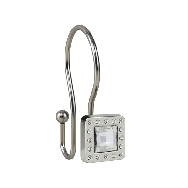 Loft97 HK22XX Shower Hooks - Double Shower Curtain Rings for Bathroom - Rust Resistant Shower Curtain Hooks for Shower Curtain or Liner - Shower Curtain Rings with Crystal Design - Set of 12